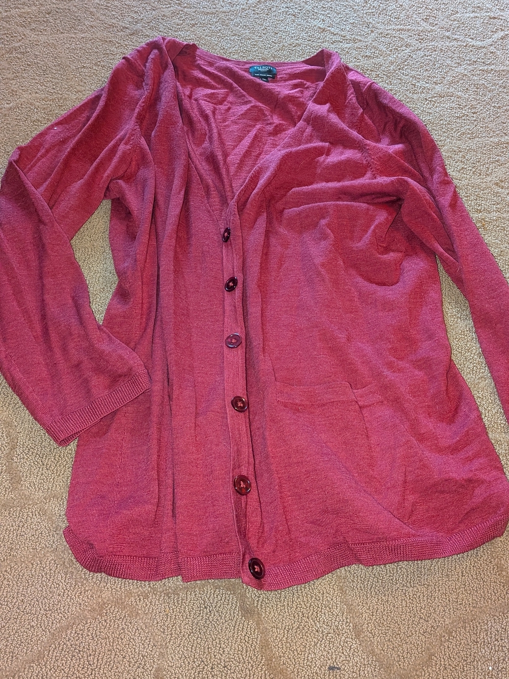 Talbots Raspberry Long Button Cardigan PURE ITALIAN MERINO WOOL 2X FALL HOLIDAY